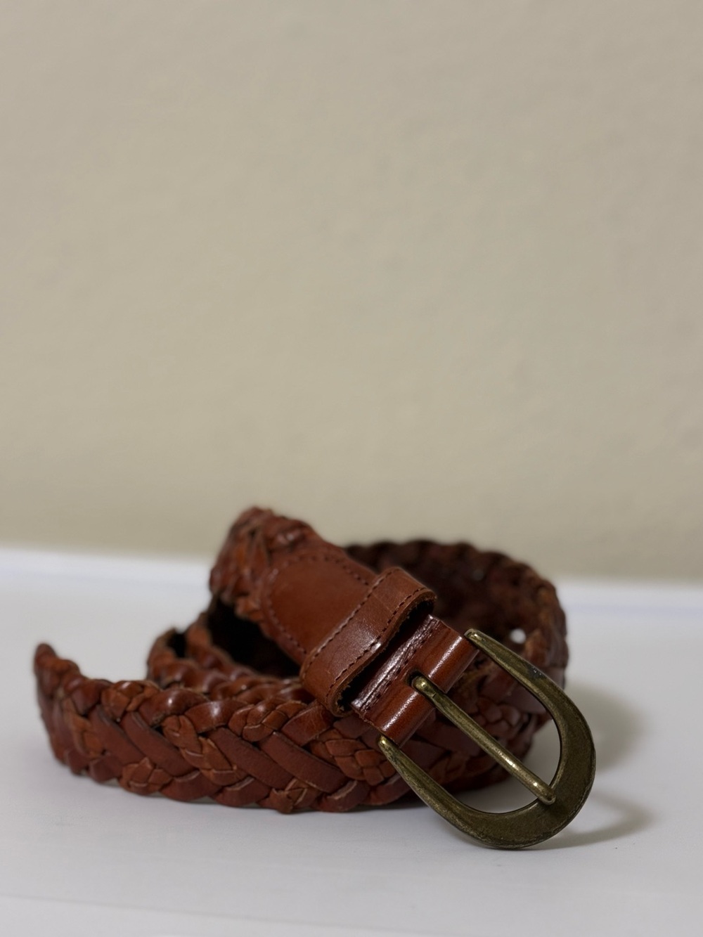 Argentinian Vintage Cowhide Leather Belt Brown Braided Size 38-95